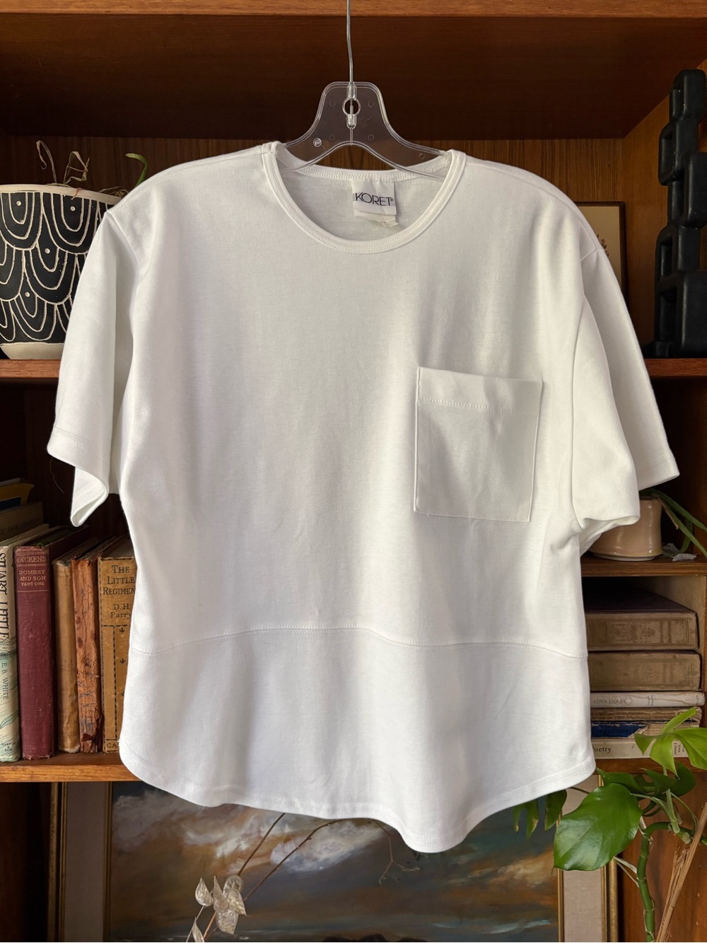 90s Vintage Boxy Oversize Plain Pocket Tee S